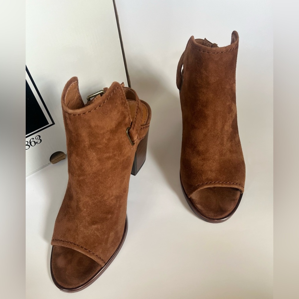 Frye Shoes | Brown Suede Peep-Toe | Dani Shield Sling